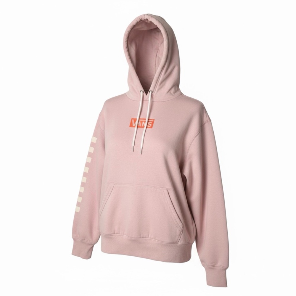 Vans Light Pink XS Hoodie with Checkered Detail on one sleeve logo front NWOT